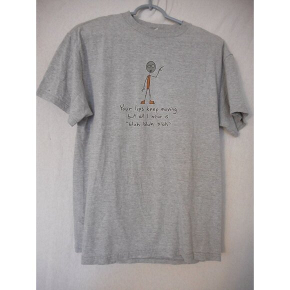 Grey Blah blah blah Tee T-Shirt Short Sleeve cotton blend Unisex Sz M graphic T - Picture 2 of 6